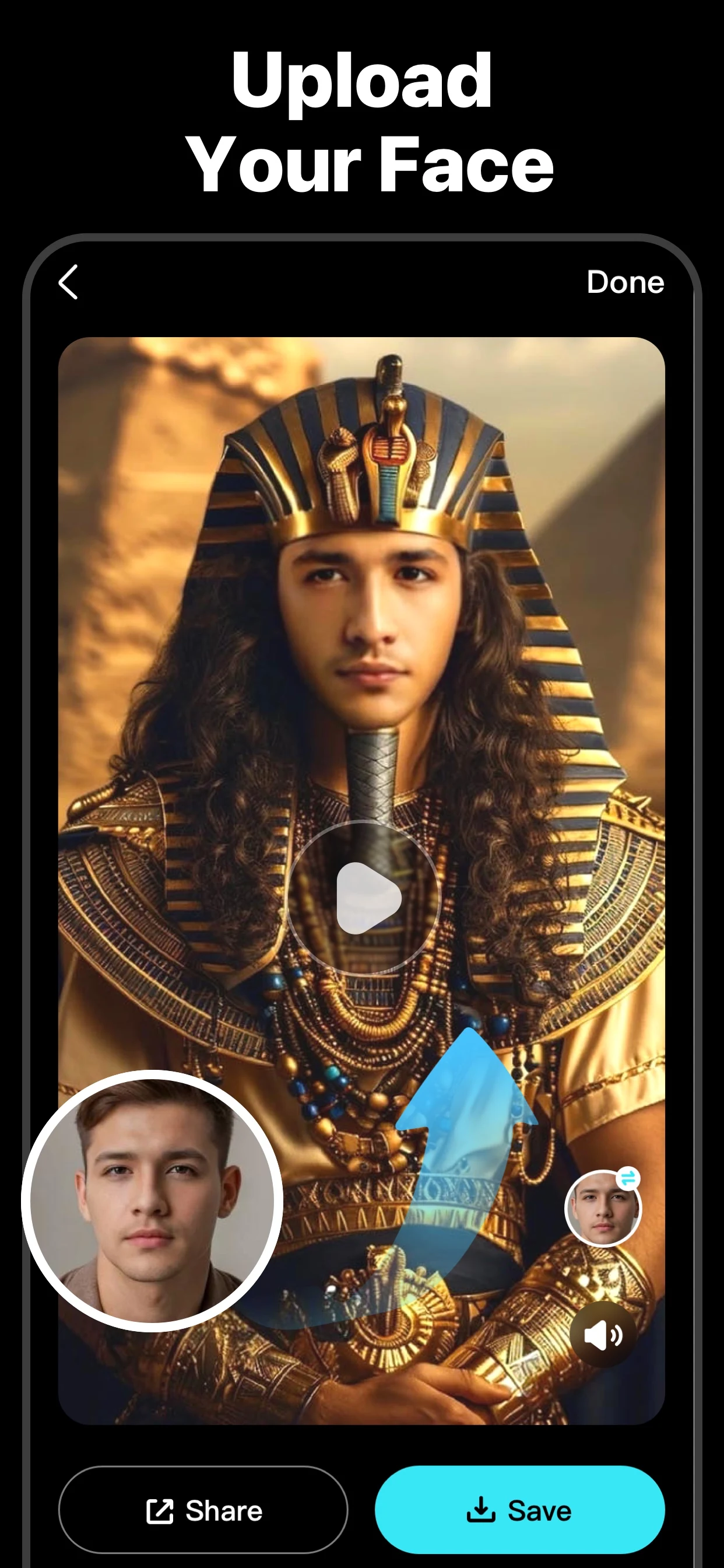 Current App Store artwork showing the face-photo input and video result controls